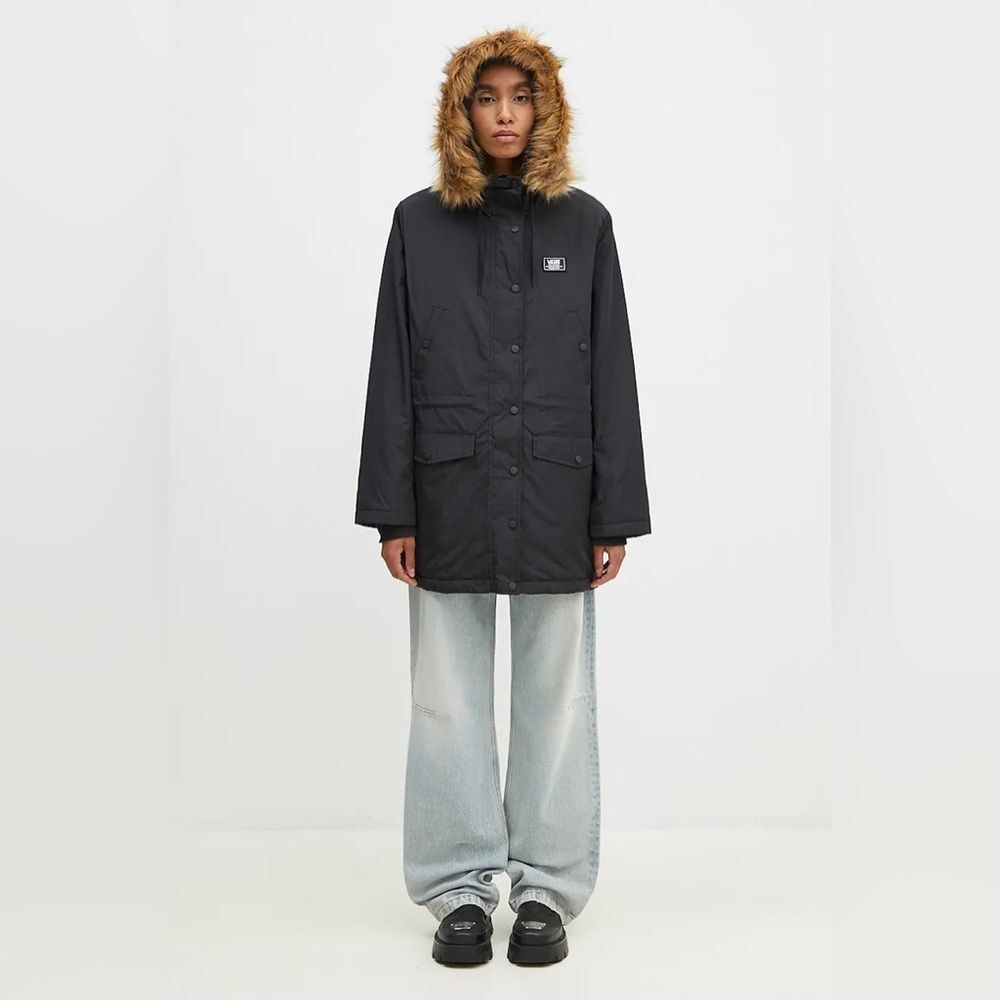 NWT Vans The Original jacket Parka Wm Tanner Hood Faux Fur Black Oversized Sz XS